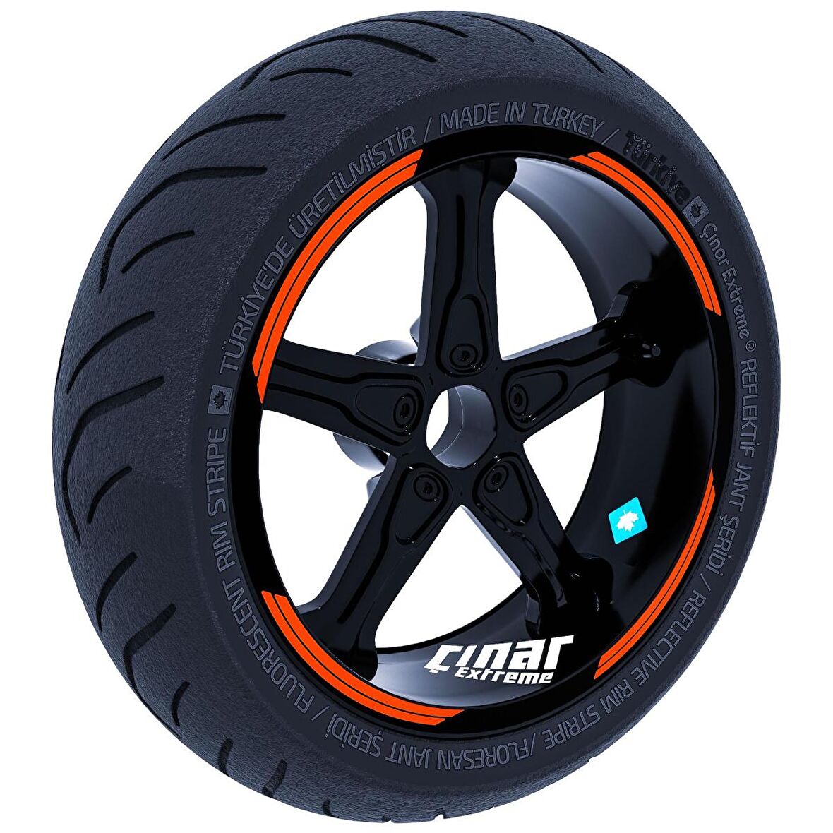 Double Stripe Tasarımlı Floresan Turuncu Jant Şeridi Sticker Çınar Extreme 