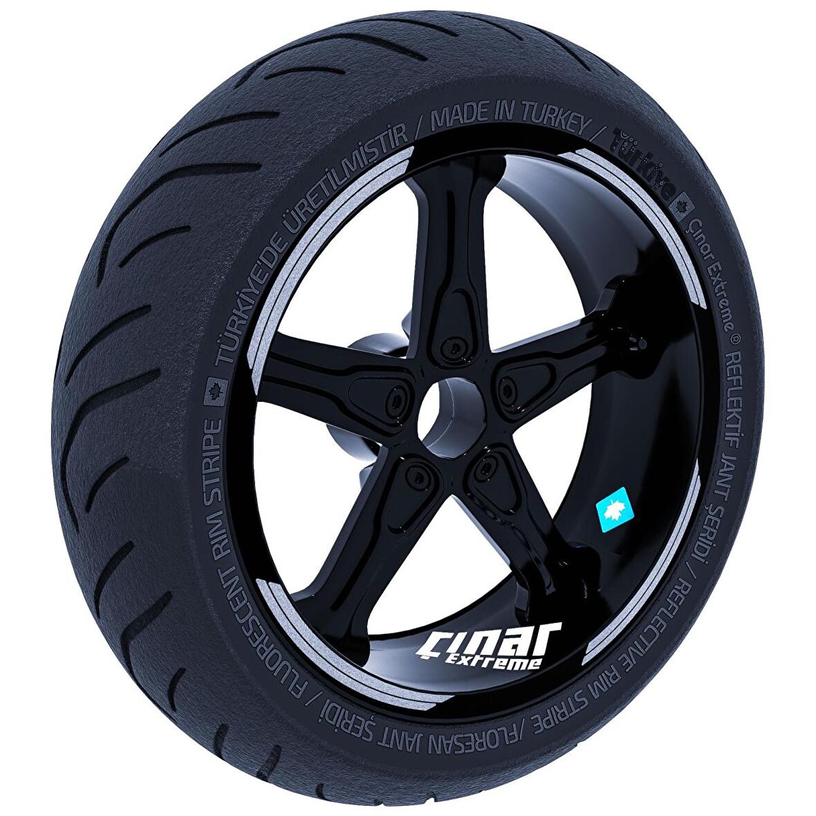 Double Stripe Tasarımlı Yaldızlı Gümüş Jant Şeridi Sticker Çınar Extreme 