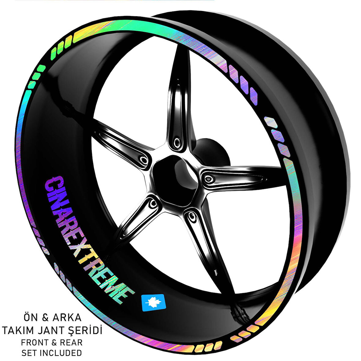 Çınar Extreme® Rainbow Gökkuşağı Hologram Efektli 4 Parçalı Kesikli Motosiklet Jant Şeridi Sticker 