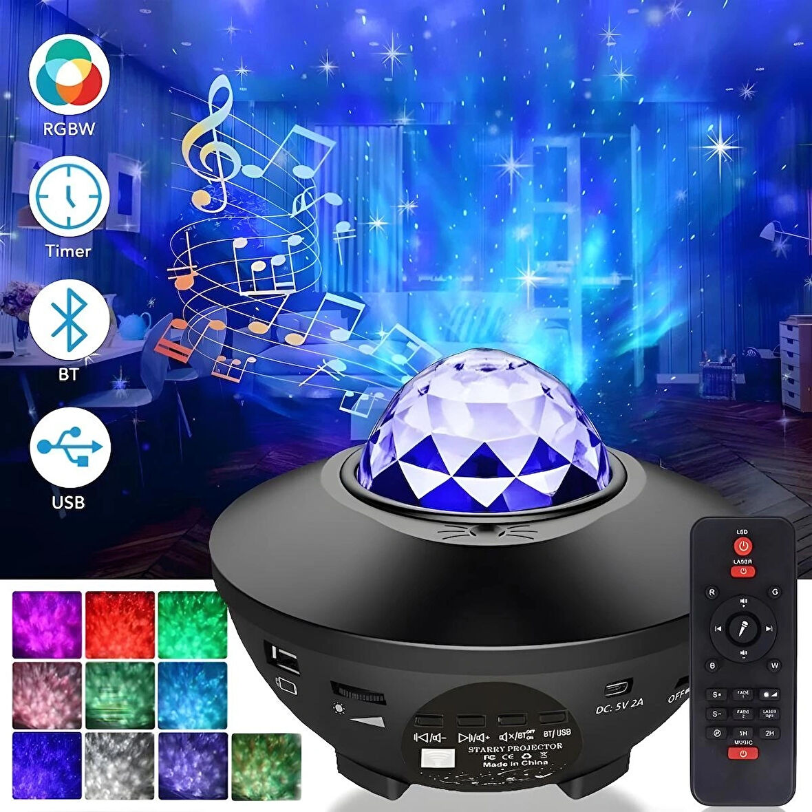 Anaway Shopping Galaksi Projektör Gece Lambası, Yıldızlı Gece Lambası, Okyanus Dalgası Dönen Su Dalgası Bluetooth Zamanlayıcı Uzaktan Kumandalı Müzik Çalar, LED Işık Lambası, Gece Lambası Çocuklar/Yetişkinler Odası Dekorasyonu