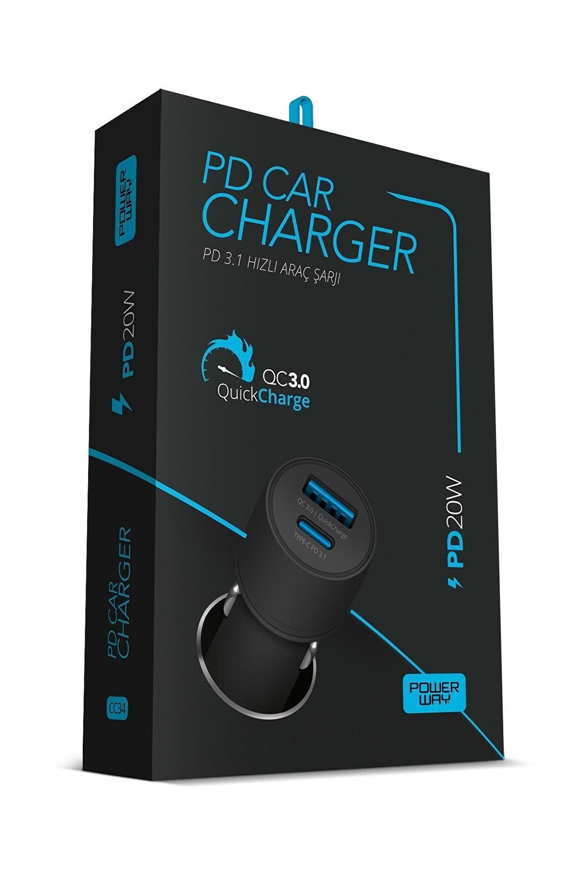 POWERWAY ARAÇ ŞARJ BAŞLIĞI 3.1 A TYPE C-USB 
