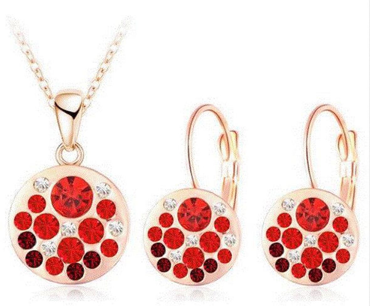 Kolye Küpe Set Red Passion Avusturya Kristal Rose Gold Altın Kaplama 