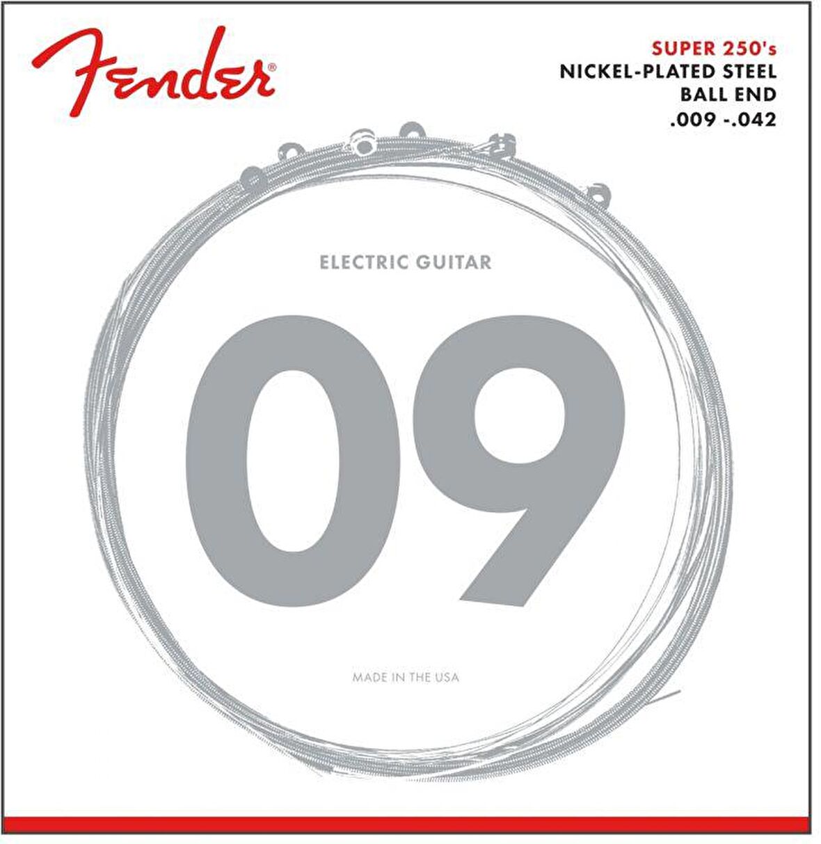 Fender Super 250's Guitar Strings Nickel Plated Steel Ball End 250L Gauges .009-.042 String Sets - Elektro Gitar Teli