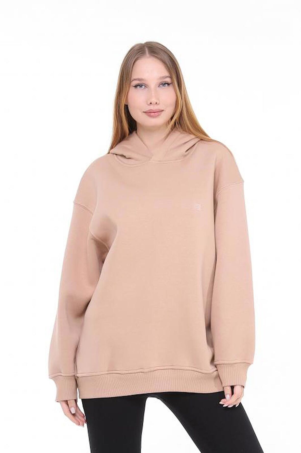 Pastelastore Pamuklu Kapüşonlu 3 İplik Şardonlu Kalın Oversize Sweatshirt