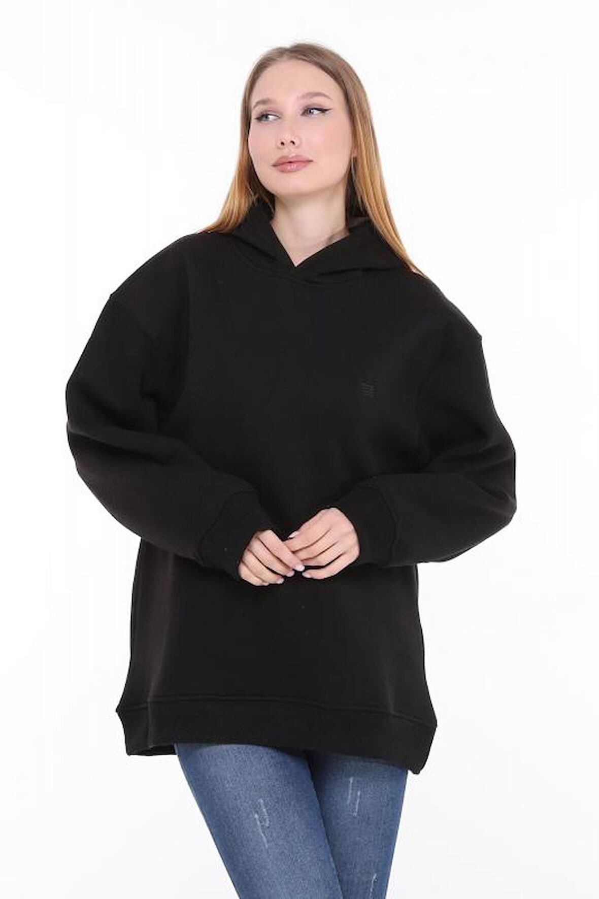 Pastelastore Pamuklu Kapüşonlu 3 İplik Şardonlu Kalın Oversize Sweatshirt