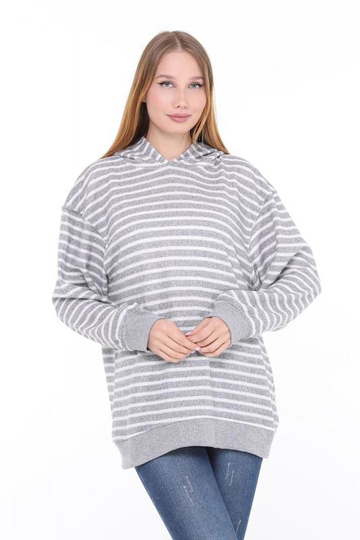 Pastelastore Çizgili Triko Oversize Sweatshirt