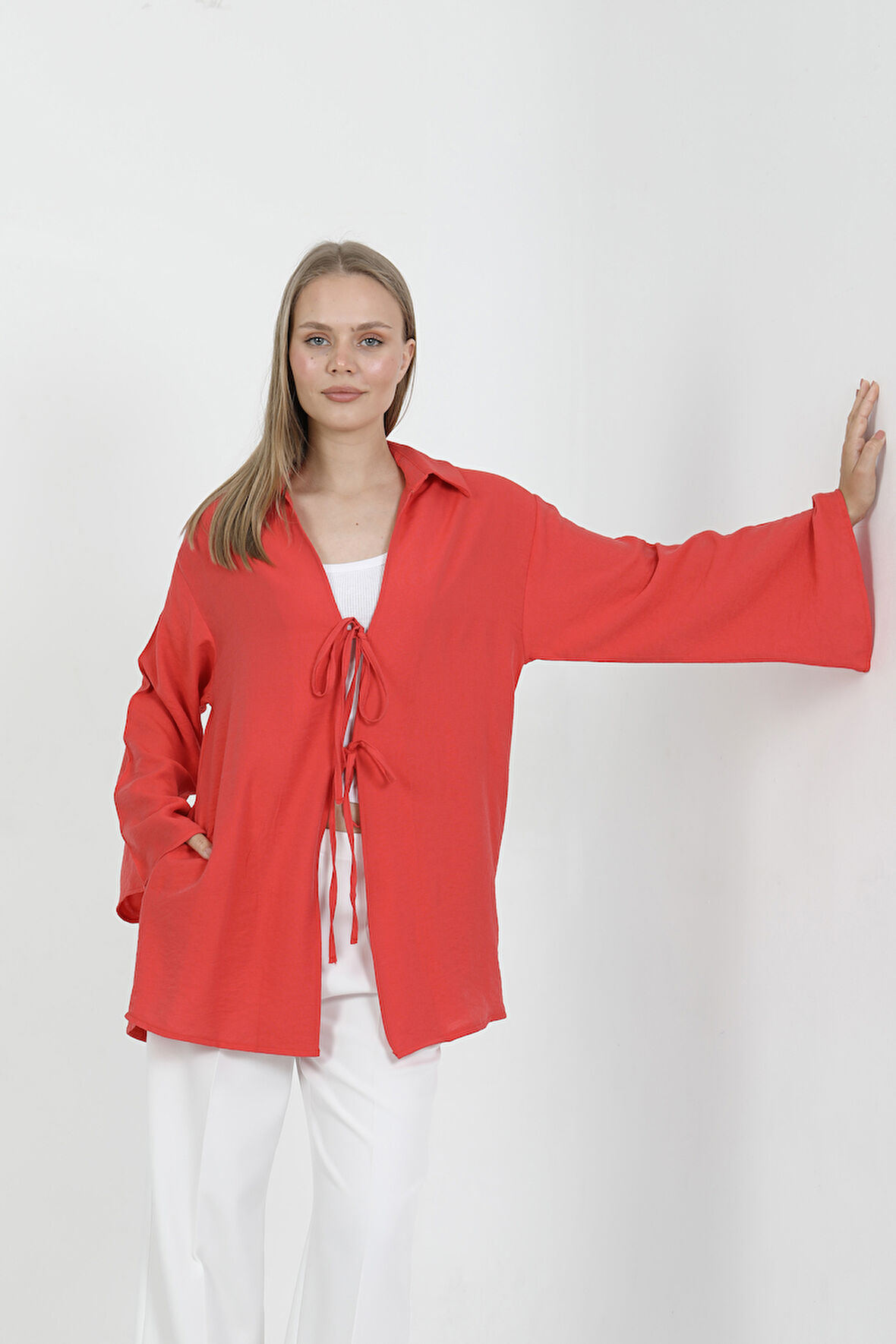 Doğal Viskon Kumaş Cepli Bağcıklı Kadın Kimono 1167 – Hafif, Dökümlü, Akışkan, Yazlık Model