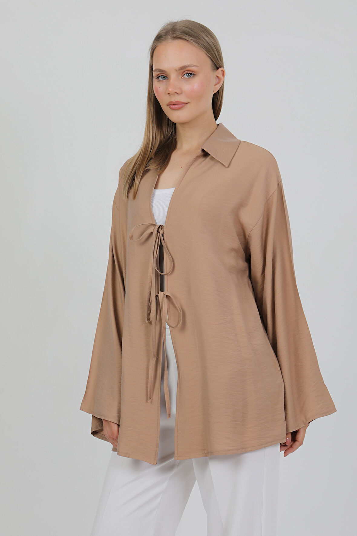 Doğal Viskon Kumaş Cepli Bağcıklı Kadın Kimono 1167 – Hafif, Dökümlü, Akışkan, Yazlık Model