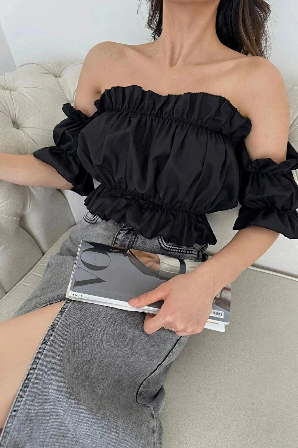 Madonna Yaka Kadın Bluz – Lastik Detaylı Rahat Kesim