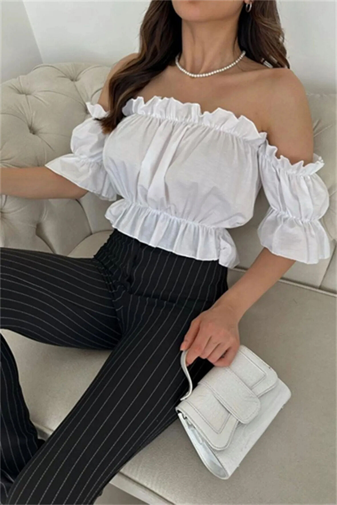 Madonna Yaka Kadın Bluz – Lastik Detaylı Rahat Kesim