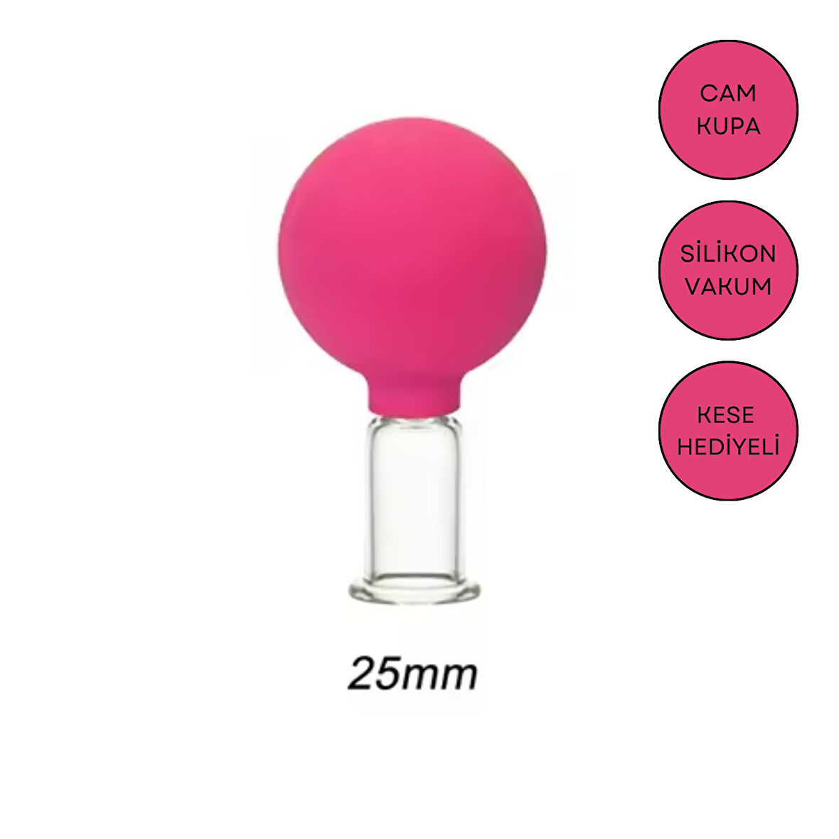 Silikon Vakumlu Yüz ve Boyun İçin Cam Masaj Kupası No:2 Gül Pembe Renk