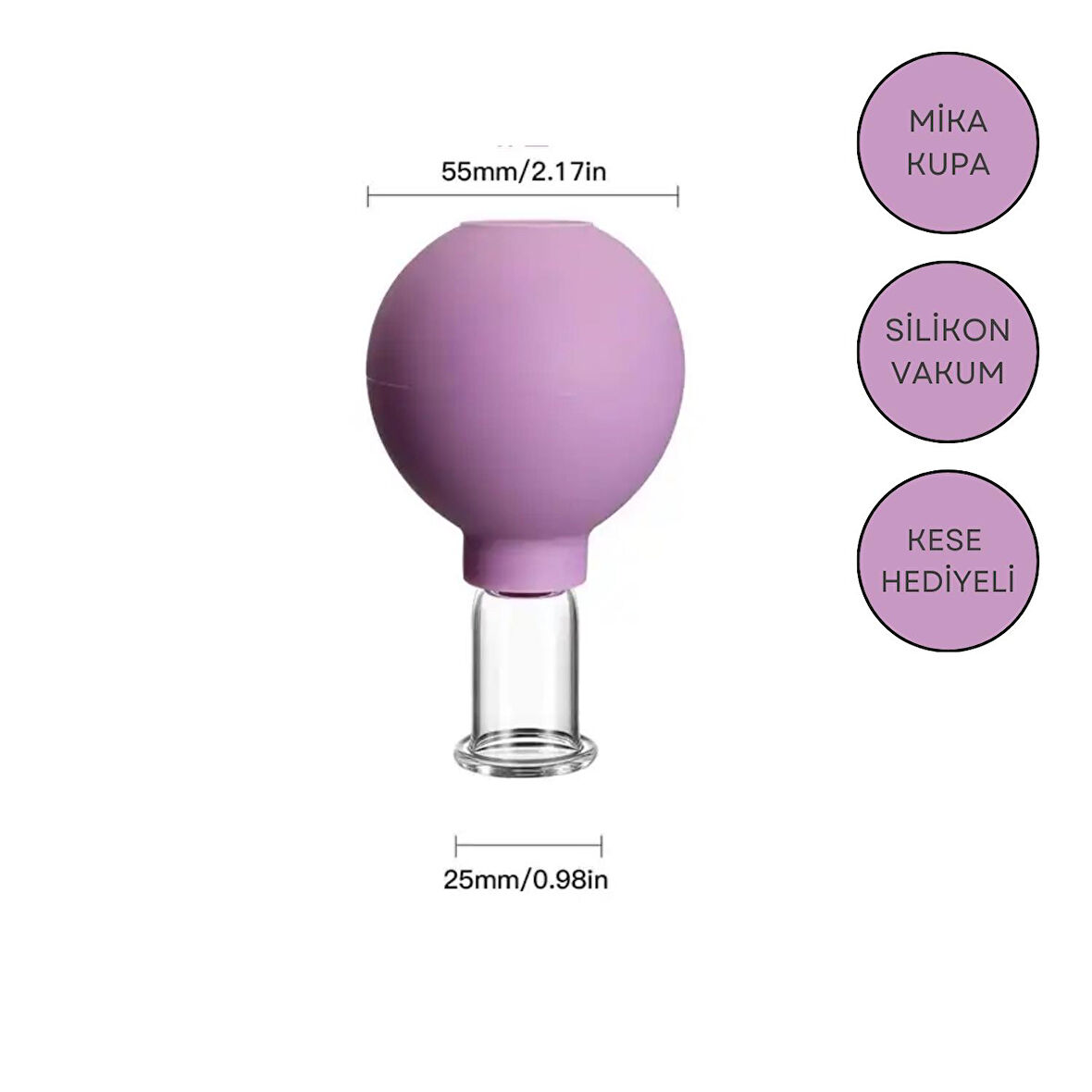 Mika Silikon Vakumlu Yüz ve Boyun İçin Masaj Kupası No:2 Mor Renk