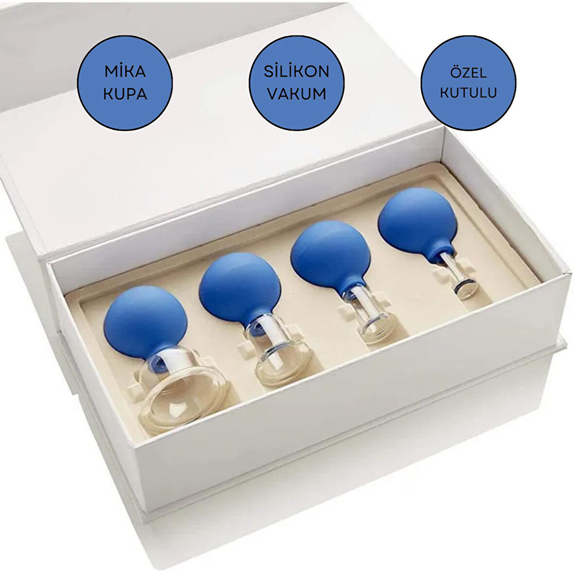 Mika Silikon Vakumlu Yüz Masaj Kupası 4'lü Set Mavi Renk