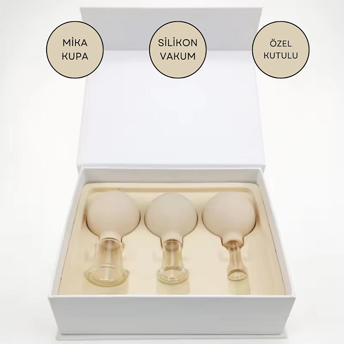 Mika Silikon Vakumlu Yüz Masaj Kupası 3'lü Set Bej Renk