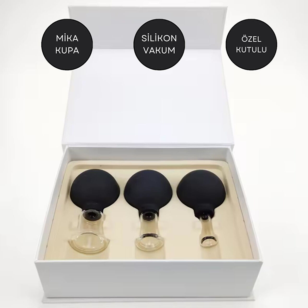 Mika Silikon Vakumlu Yüz Masaj Kupası 3'lü Set Siyah Renk