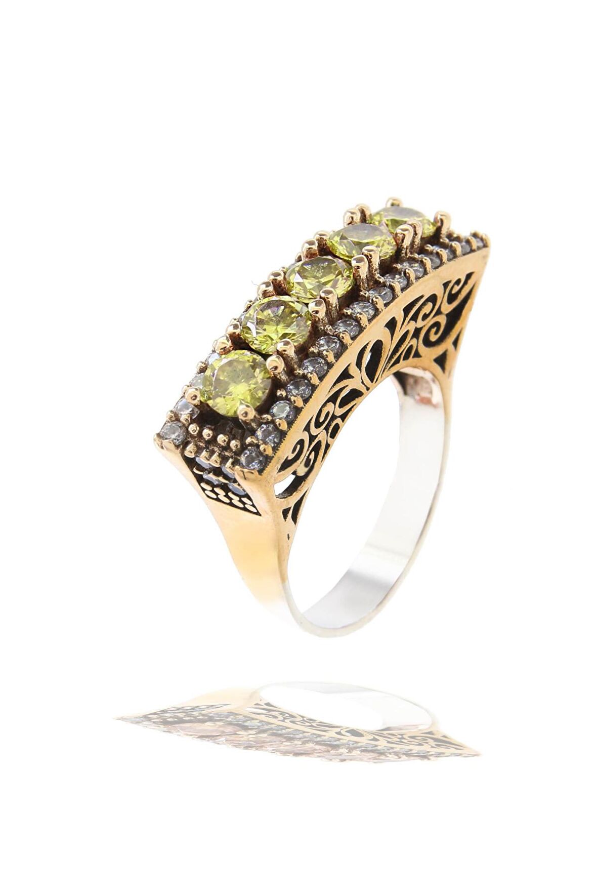 Beştas Serisi Sarı Yeşil Sitrin Renkli Taş Seçenekli Otantik 925 Ayar Gümüş Kadın Yüzük