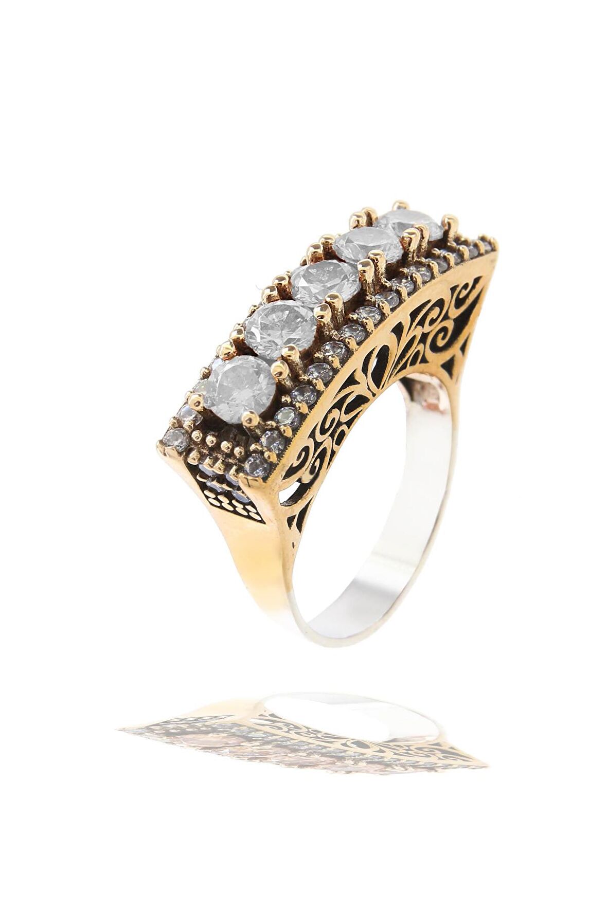 Beştas Serisi Beyaz Renkli Kuars Taşlı Seçenekli Otantik 925 Ayar Gümüş Kadın Yüzük