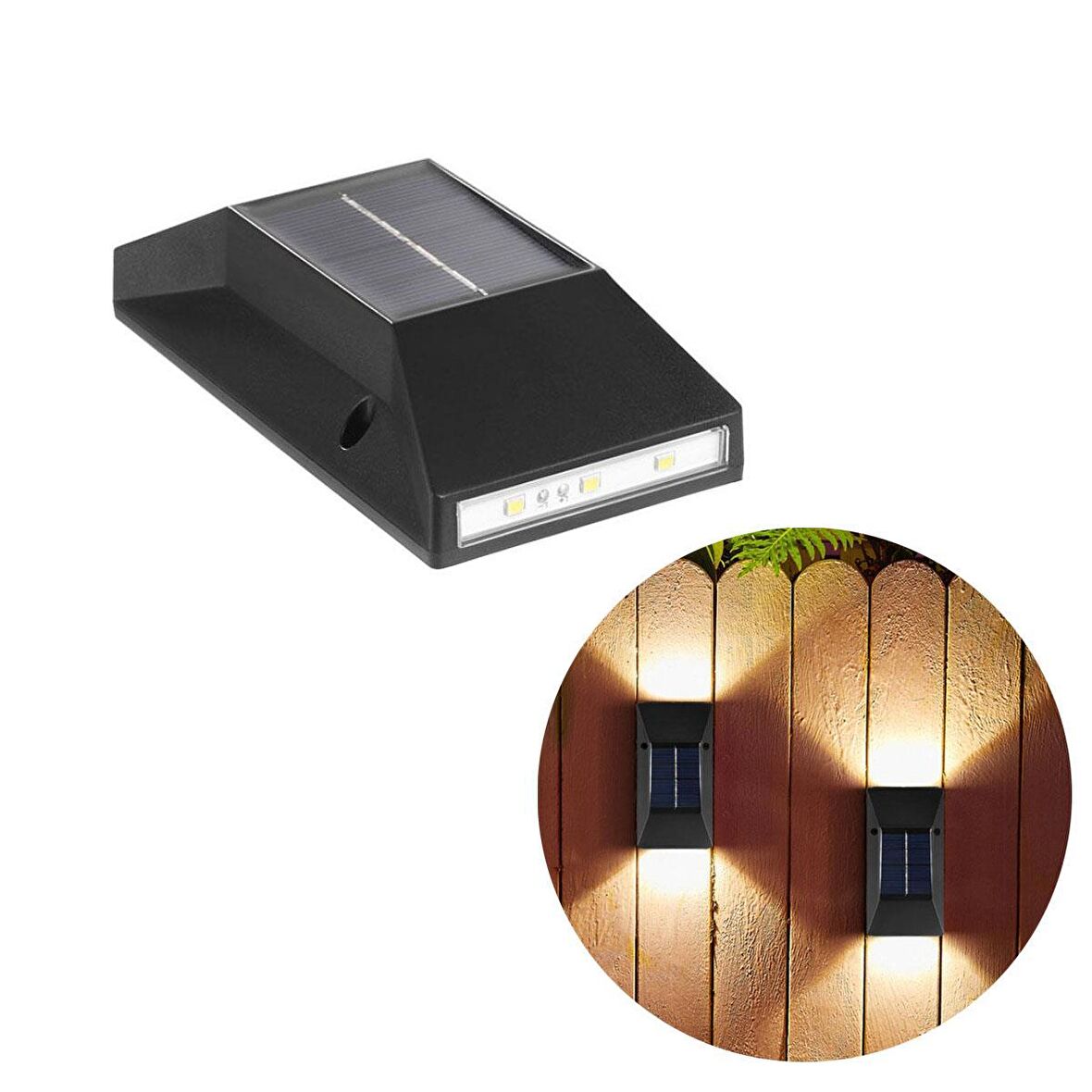 Güneş Enerjili Led Solar Şarjlı Çift Yönlü Duvar Lambası Dekoratif Bahçe Işıldak Fener