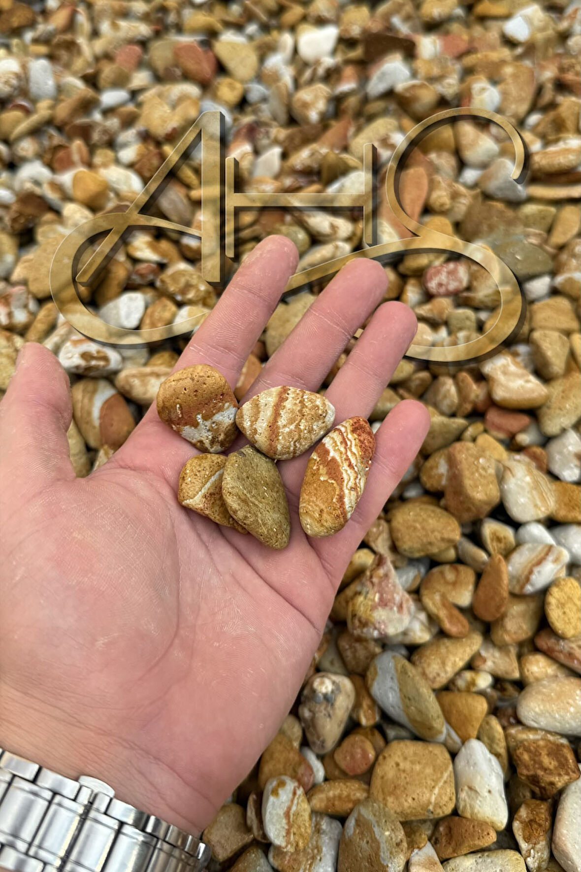 Sarı Çizgili Rainbow Dolomit Çakıl Taşı 1-3 Cm 2 Kg Dekoratif Bahçe Peyzaj Saksı Akvaryum Teraryum 