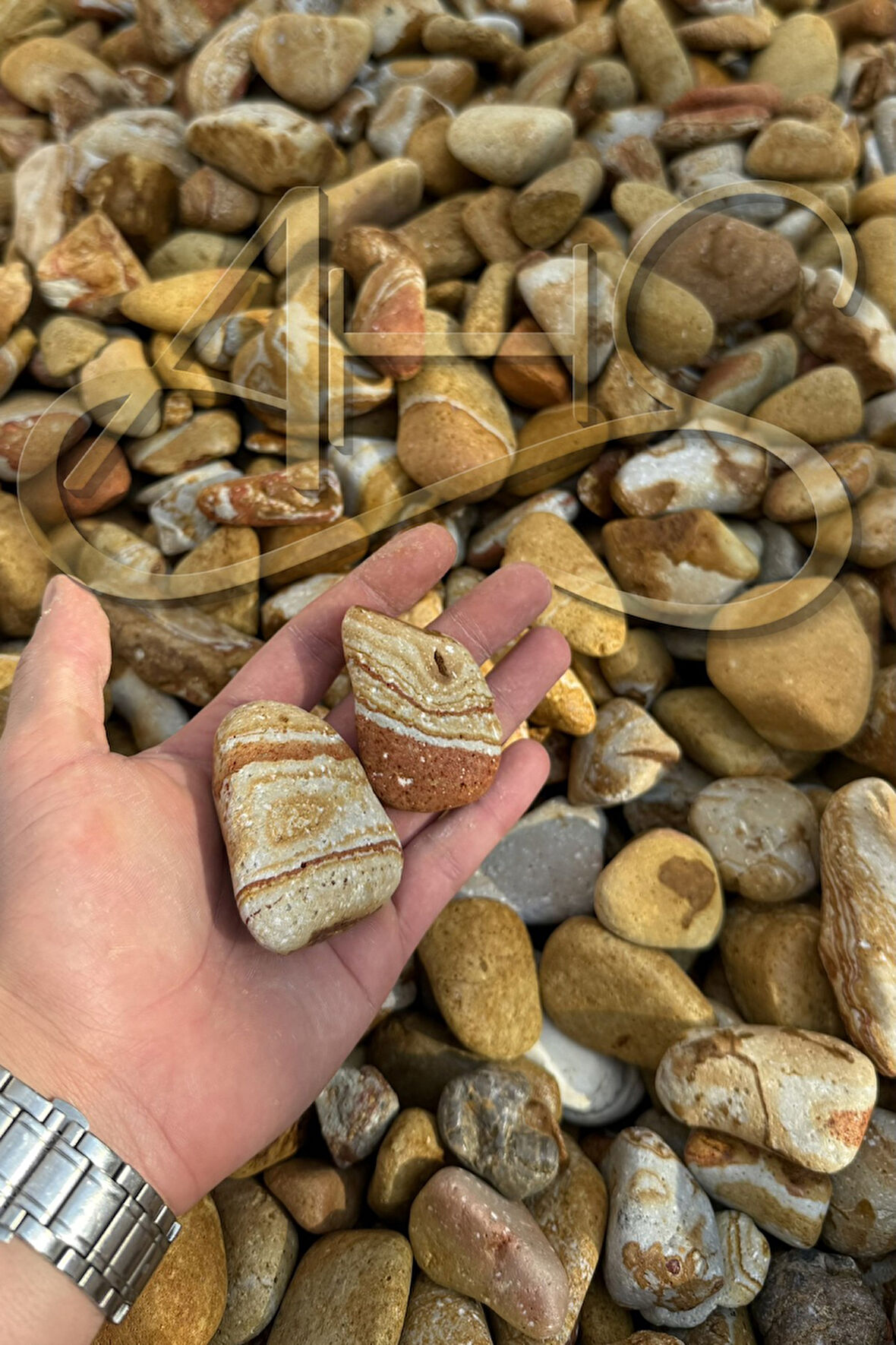 Sarı Çizgili Rainbow Dolomit Çakıl Taşı 4-8 Cm 5 Kg Dekoratif Bahçe Peyzaj Saksı Akvaryum Teraryum 