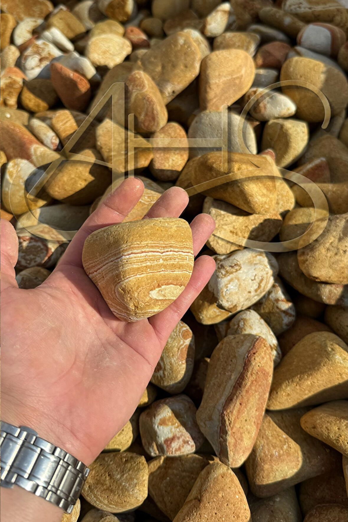 Sarı Çizgili Rainbow Dolomit Çakıl Taşı 6-10 Cm 5 Kg Dekoratif Bahçe Peyzaj Saksı Akvaryum Teraryum 