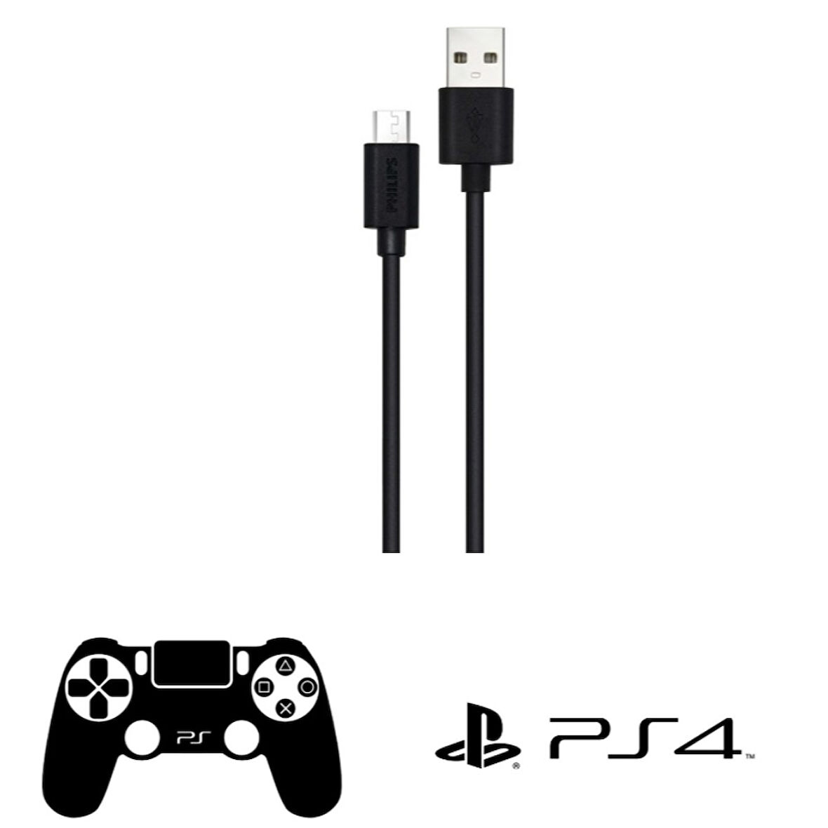 Philips Playstation 4 İle Uyumlu Joystick Şarj Kablosu UsbA to Micro 3A 45W Universal Hızlı Şarj Data Kablo 2Metre DLC3106U