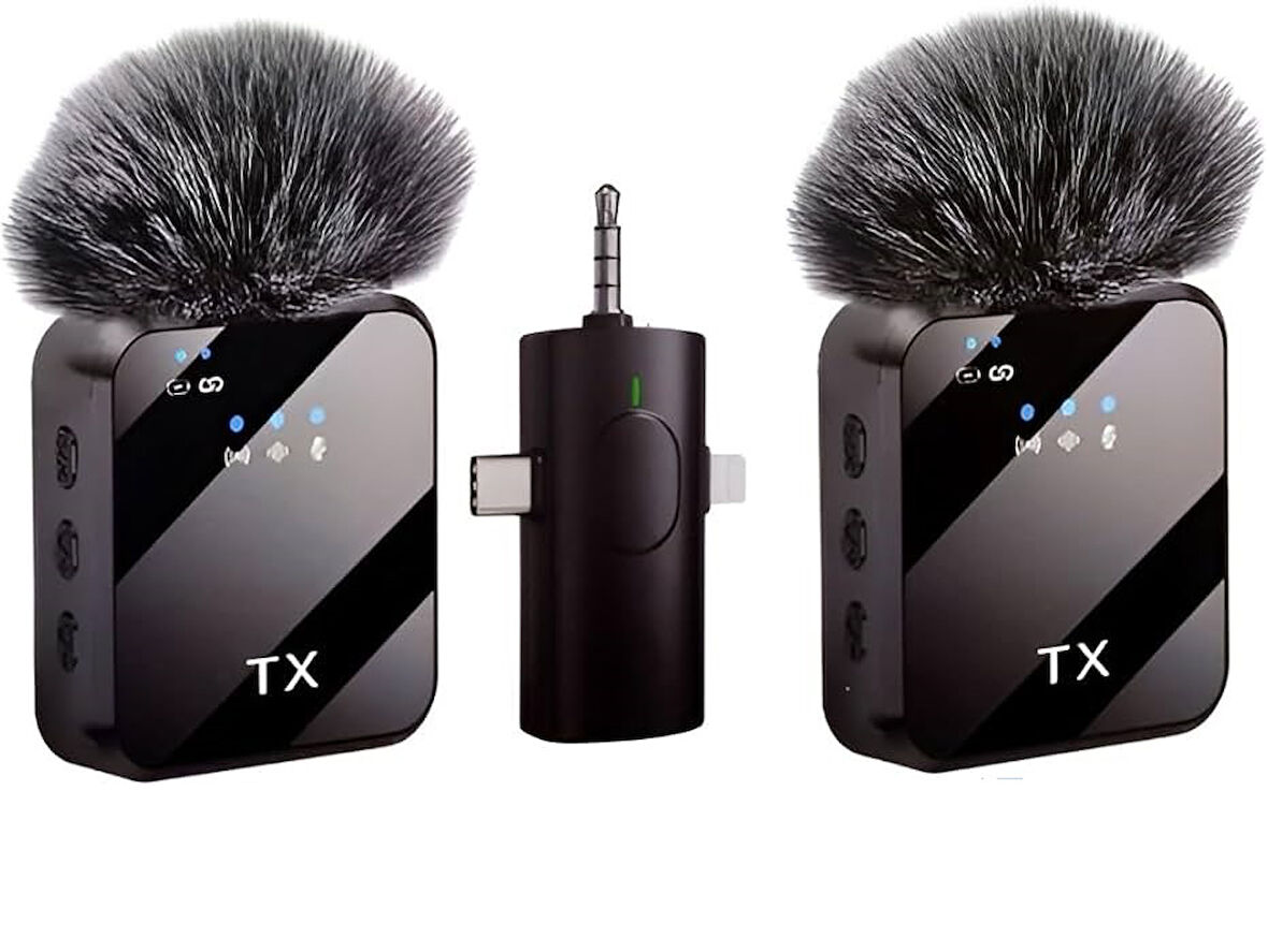ScHitec 3in1 Type-C Lightning 3.5mm Çıkışlı İkili Kablosuz HD Wireless Yaka Mikrofonu F11-2