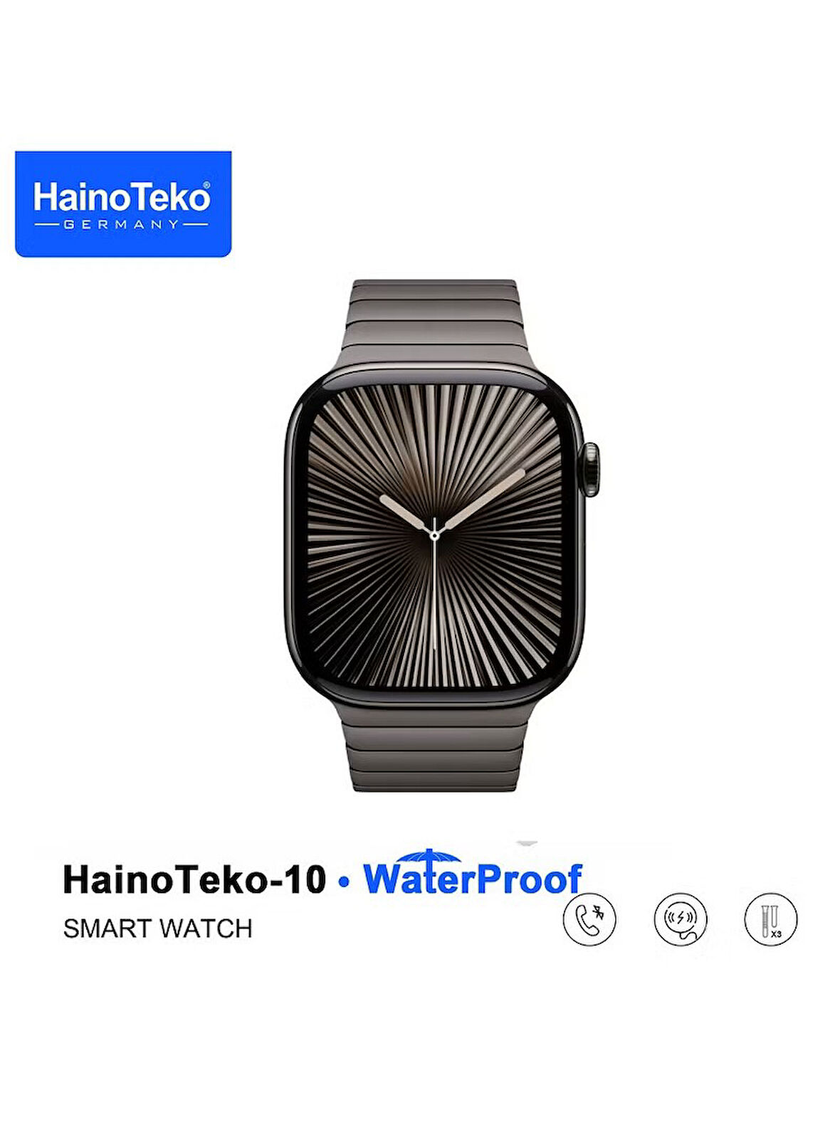 HainoTeko Watch Ultra 10 Amoled Ekran WaterProof 3 Kordonlu Akıllı Saat Siyah 