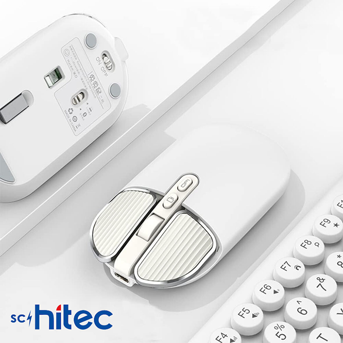Schitec M203 Çift Modlu Taşınabilir Optik Kablosuz 2.4GHz ve Bluetooth Bağlantılı Süper Sessiz Mouse Beyaz