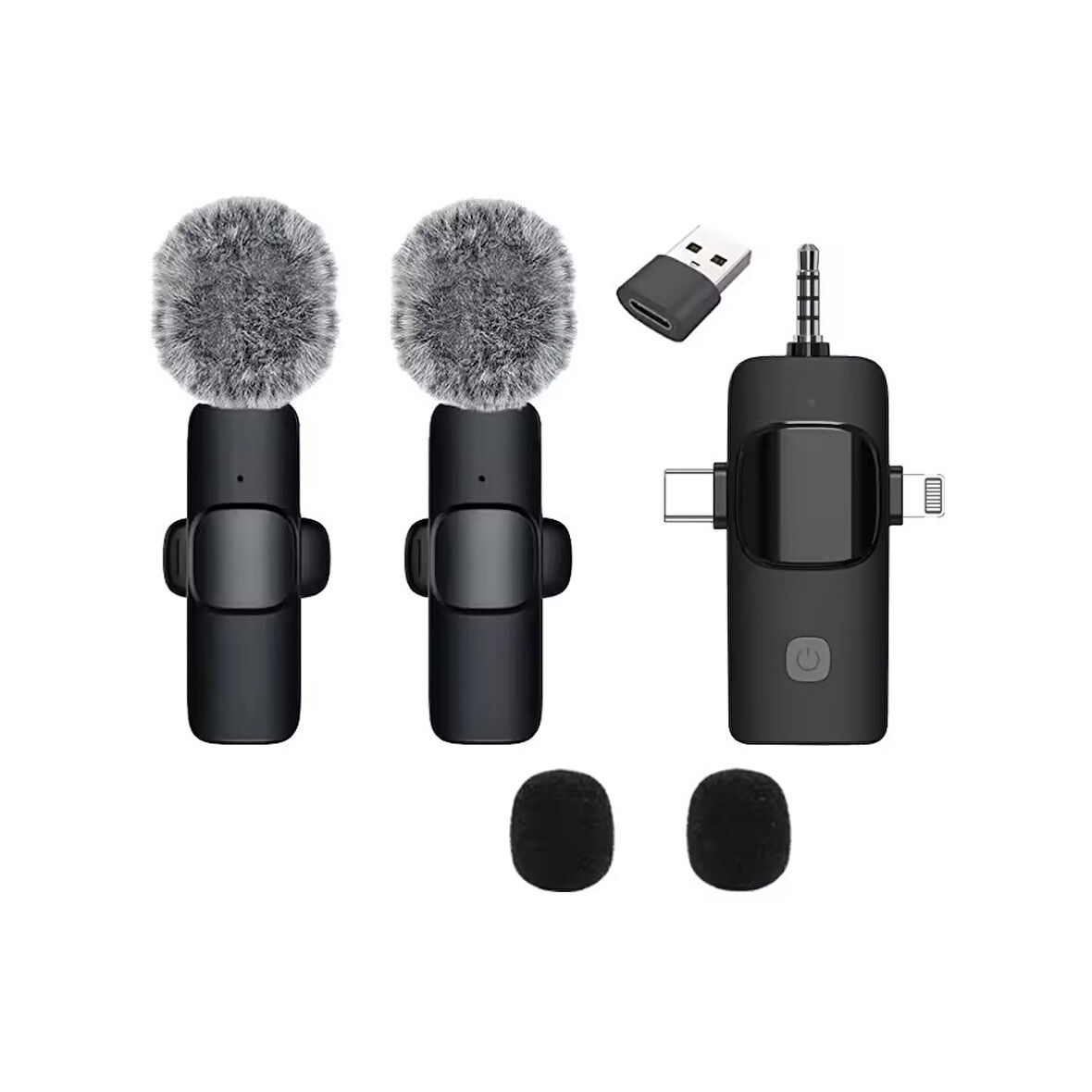 ScHitec 3in1 Type-C Lightning 3.5mm Çıkışlı İkili Kablosuz HD Wireless Yaka Mikrofonu K3519