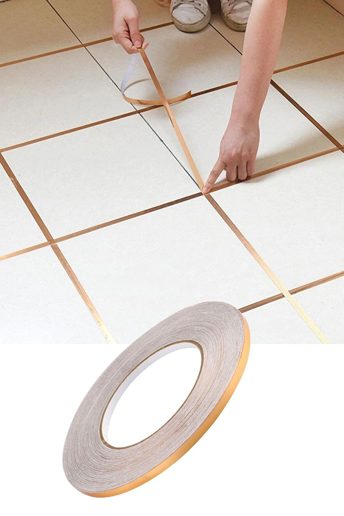 50 Metre Fayans Arası Şerit Dekoratif Yapışkan Su Geçirmez Sızdırmaz Altın Bant Kaplama 2 Adet