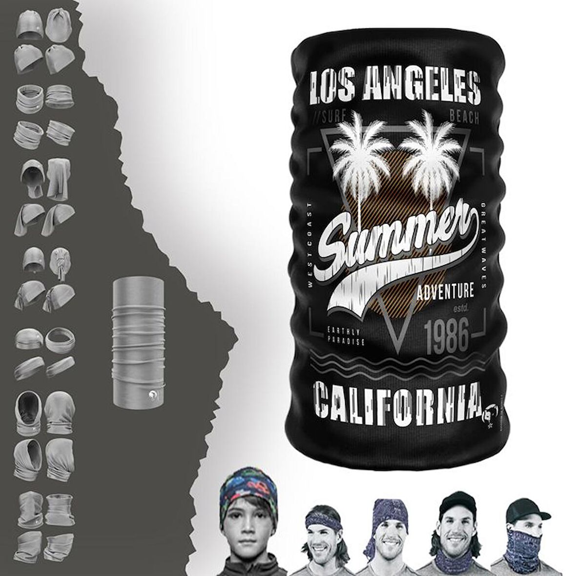 Los Angeles ve Calıfornıa Summer Boyunluk Bere Bandana Maske Bone Toka Saçbandı