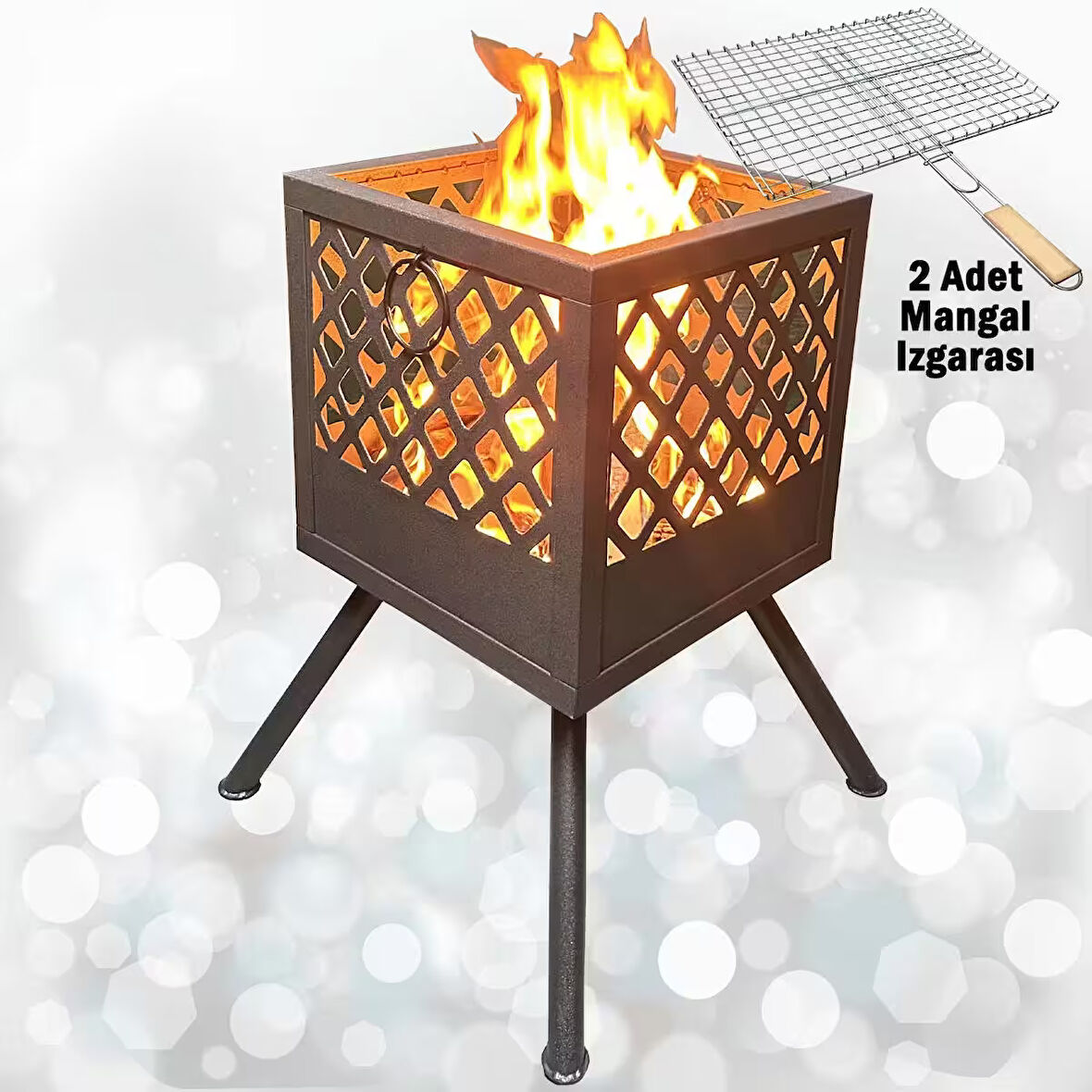 Ateş Çukuru 2 Adet Mangal Izgaralı Bahçe Şöminesi Barbekü Soba Firepit Ateş Çanağı