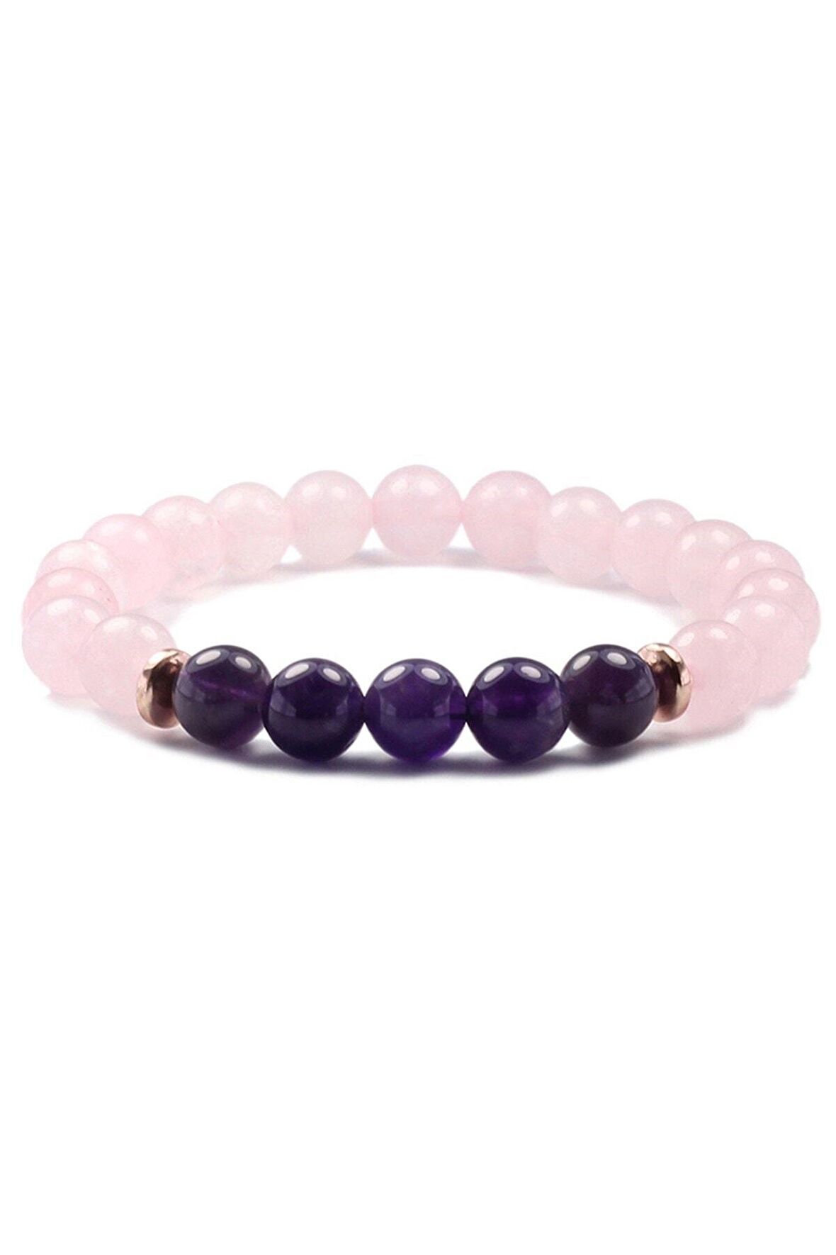 Ametist - Pembe Kuvars Doğal Taş Bileklik 8 mm