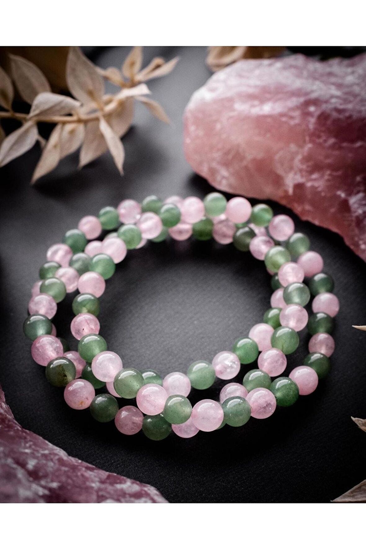 Pembe Kuvars & Aventurin Doğal Taş Bileklik 6 Mm