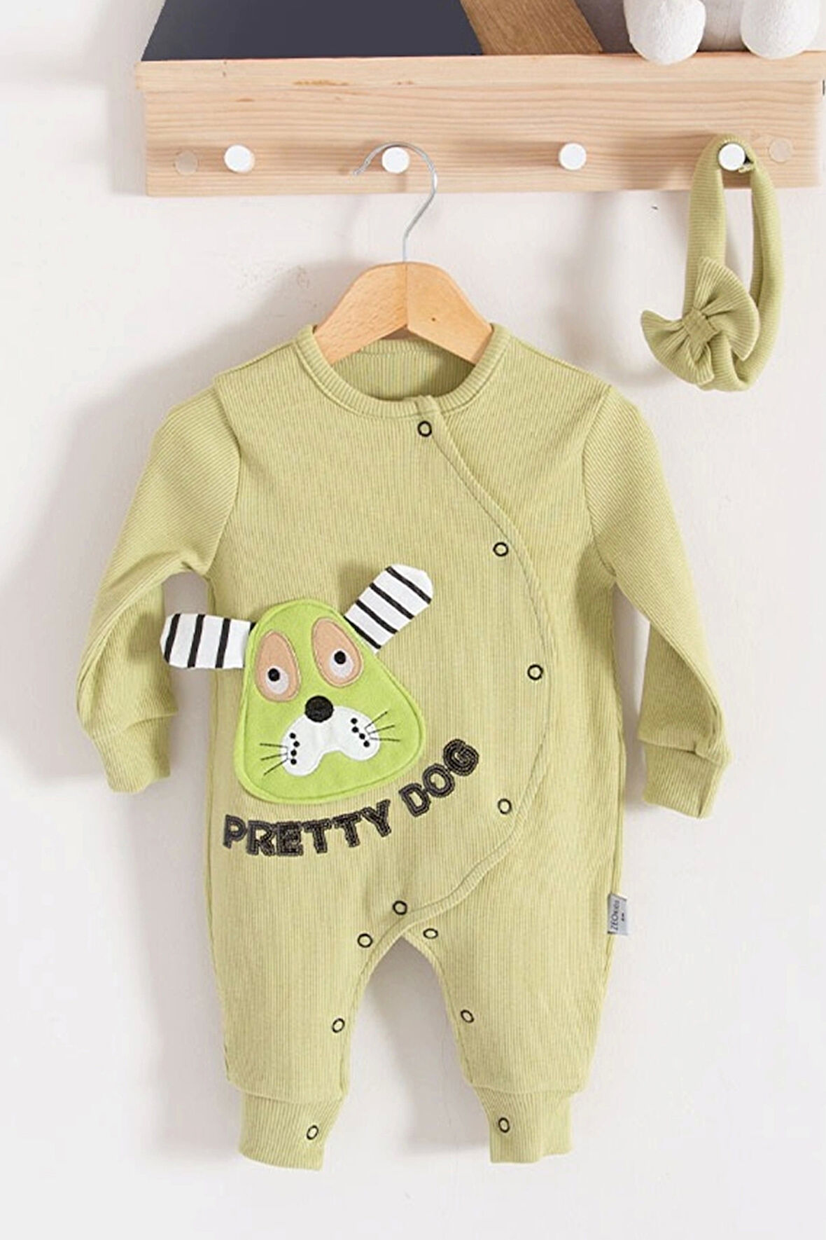 Pretty Dog Nakışlı Bandanalı % 100 Pamuk Kız Bebek Tulumu