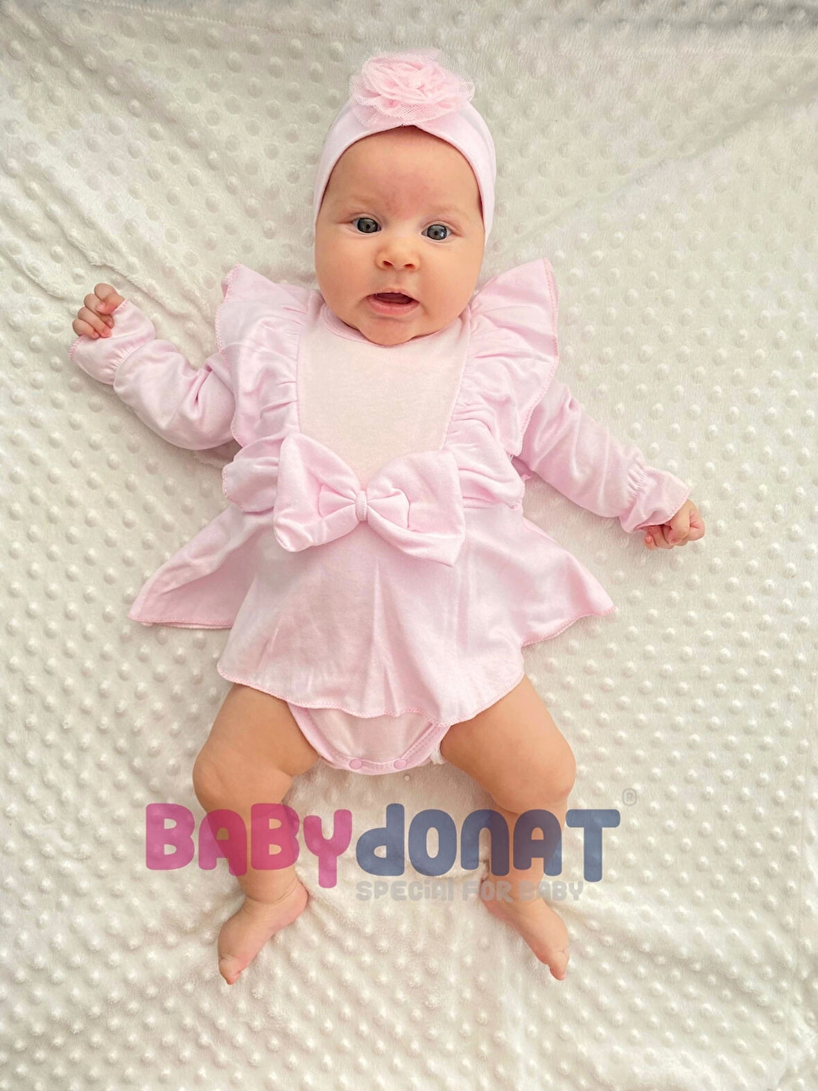 Fiyonklu % 100 Pamuk Kız Bebek Romper