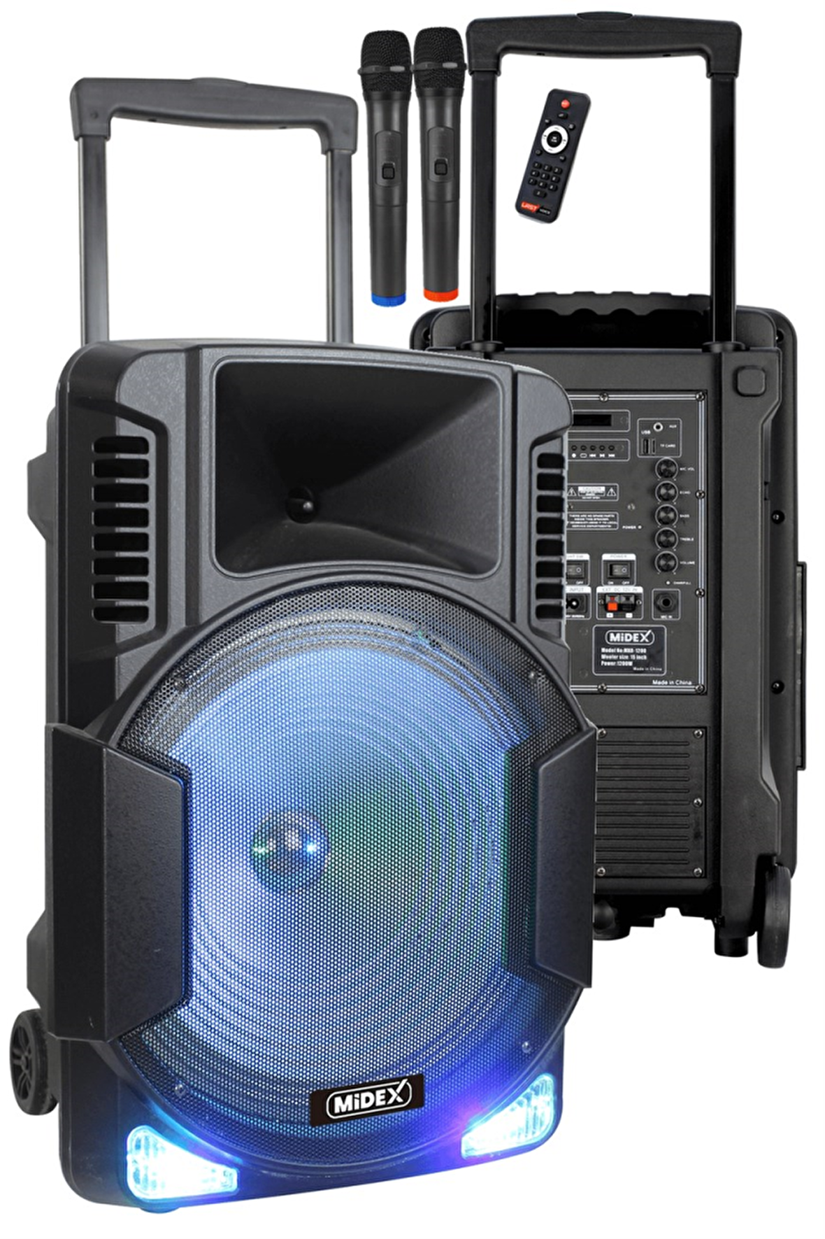 Midex MXR-1200 Taşınabilir Seyyar Mikrofonlu Akülü Ses Sistemi Hoparlör (1200 Watt 15 İNÇ)