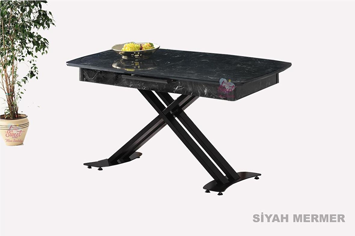 Açılır Milano Masa Mdf  X Siyah Metal Ayak  ( Ortadan Açılır ) 70x120 cm  