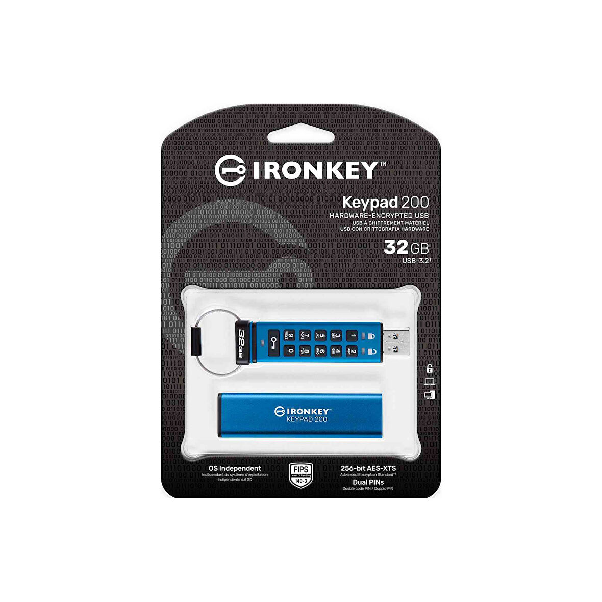 Kingston IKKP200/32GB 32 GB 145-115 Mb/s IronKey Keypad 200 140-3 LVL 3 USB 3.0 Flash Bellek