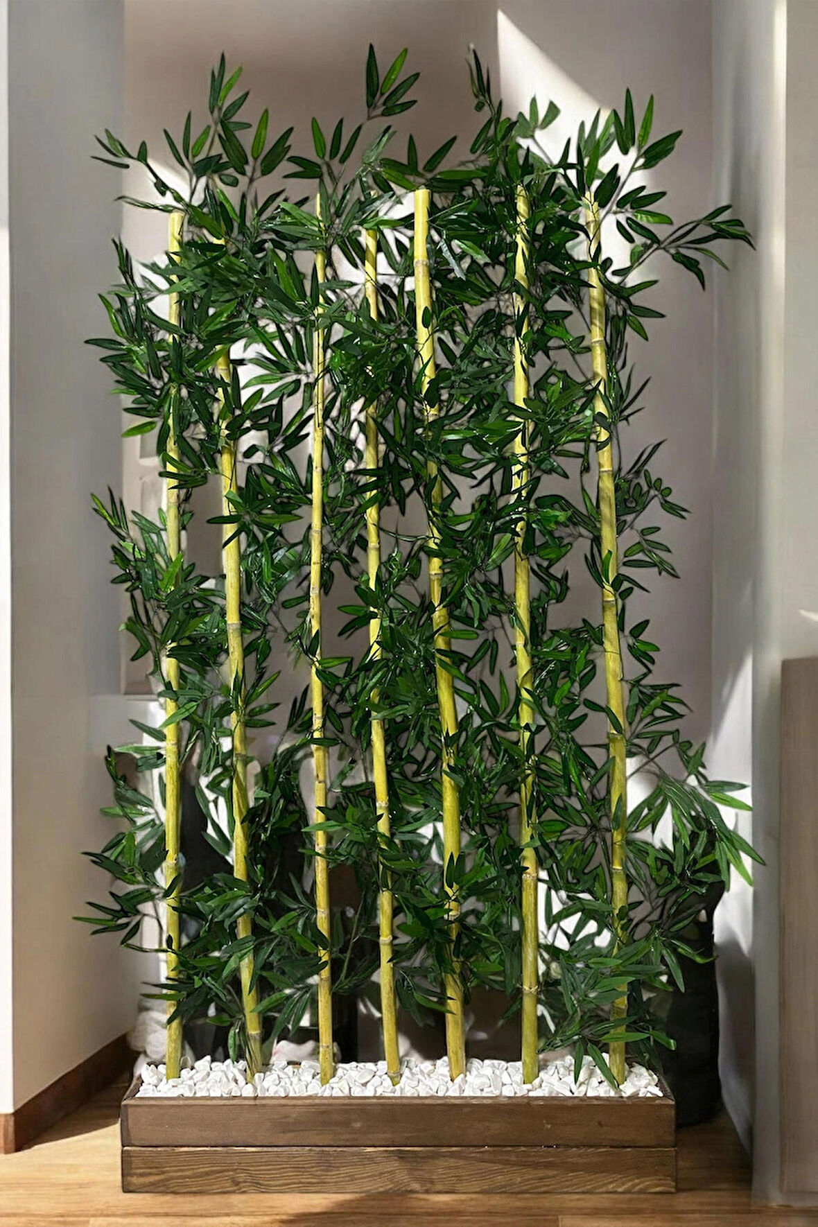 Yapay Çiçek 100 Cm Doğal Ahşap Saksı Kalın Bambu 180 Cm Yükseklik Seperatör Paravan Oda Bölme