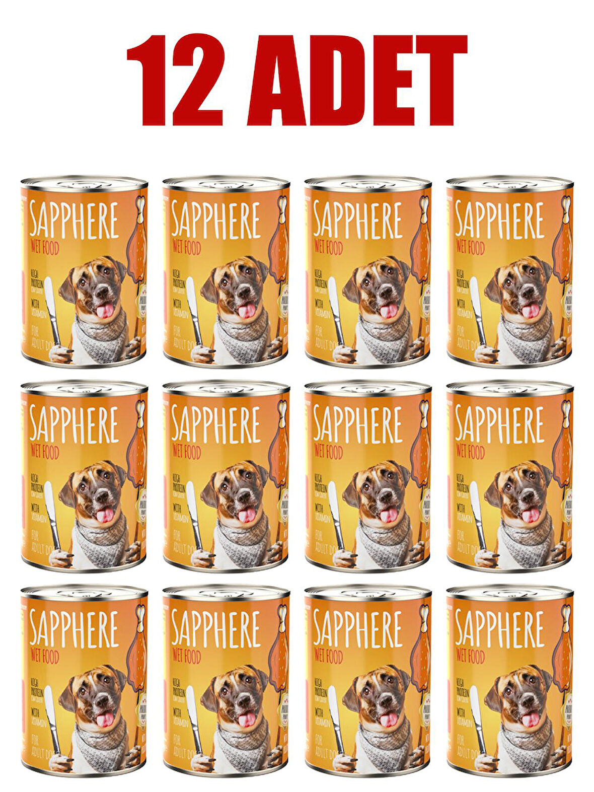 Sapphere Kümes Hayvanlı Yetişkin Köpek Maması Konserve 400 Gr 12 Adet