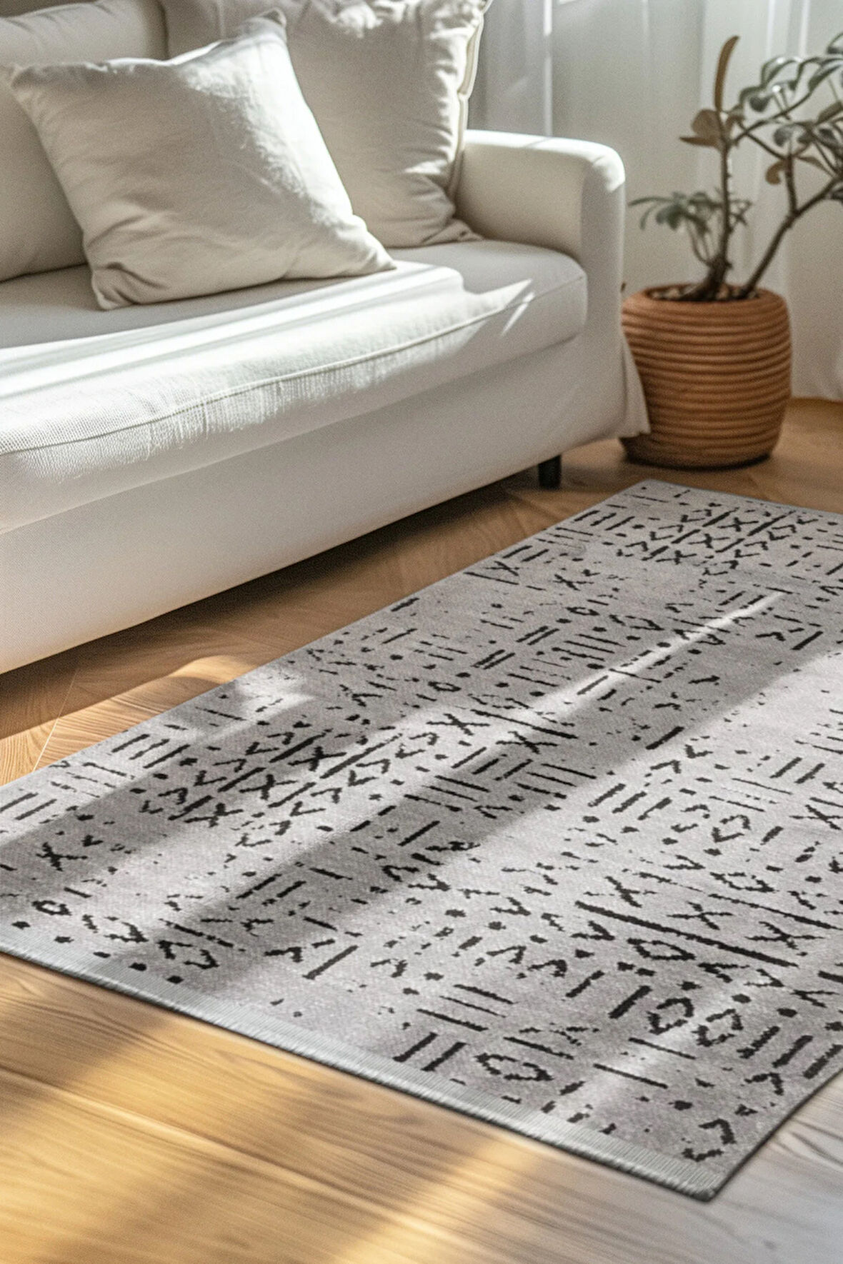 Venüs Iskandinav Gri Pamuk Dokuma Kaymaz Tabanlı Modern Yıkanabilir Kilim Halı