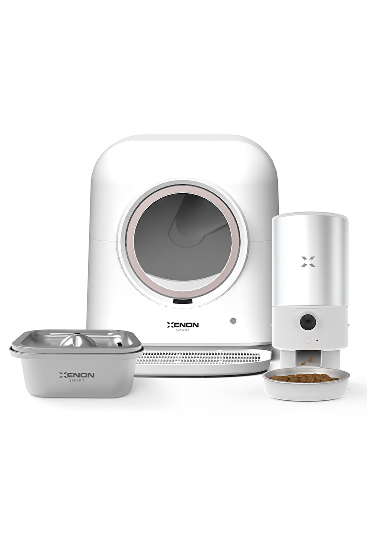 Xenon Smart Akıllı Otomatik Tuvalet, Çelik Mama Kabı 5 lt ve Çelik Su Pınarı Mobil Uygulama ile Kontrol Akıllı 3'lü Pet Seti