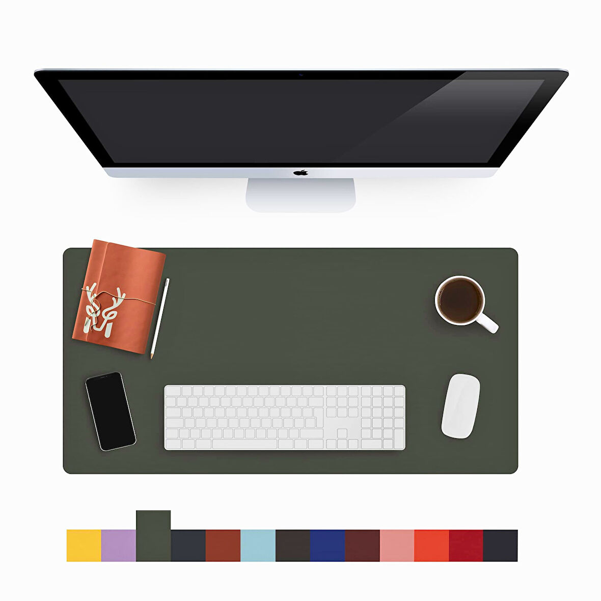 Modica Lindos - Vegan Deri Mat, Masa Pedi, Büyük Mouse Pad, Ofis için Mat, Su Geçirmez Mat