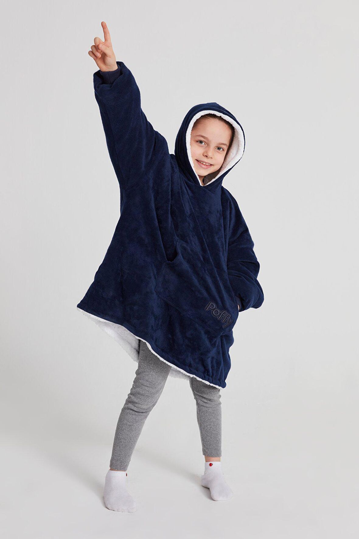 POFFY Çocuk Oversize Giyilebilir Battaniye TEK BEDEN 12 Yaş Altı Unisex Peluş Kapüşonlu Sweatshirt
