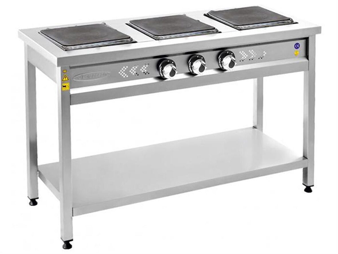 Karacasan Endüstriyel Elektrikli Taban Raflı Üçlü 3 Gözlü Ocak