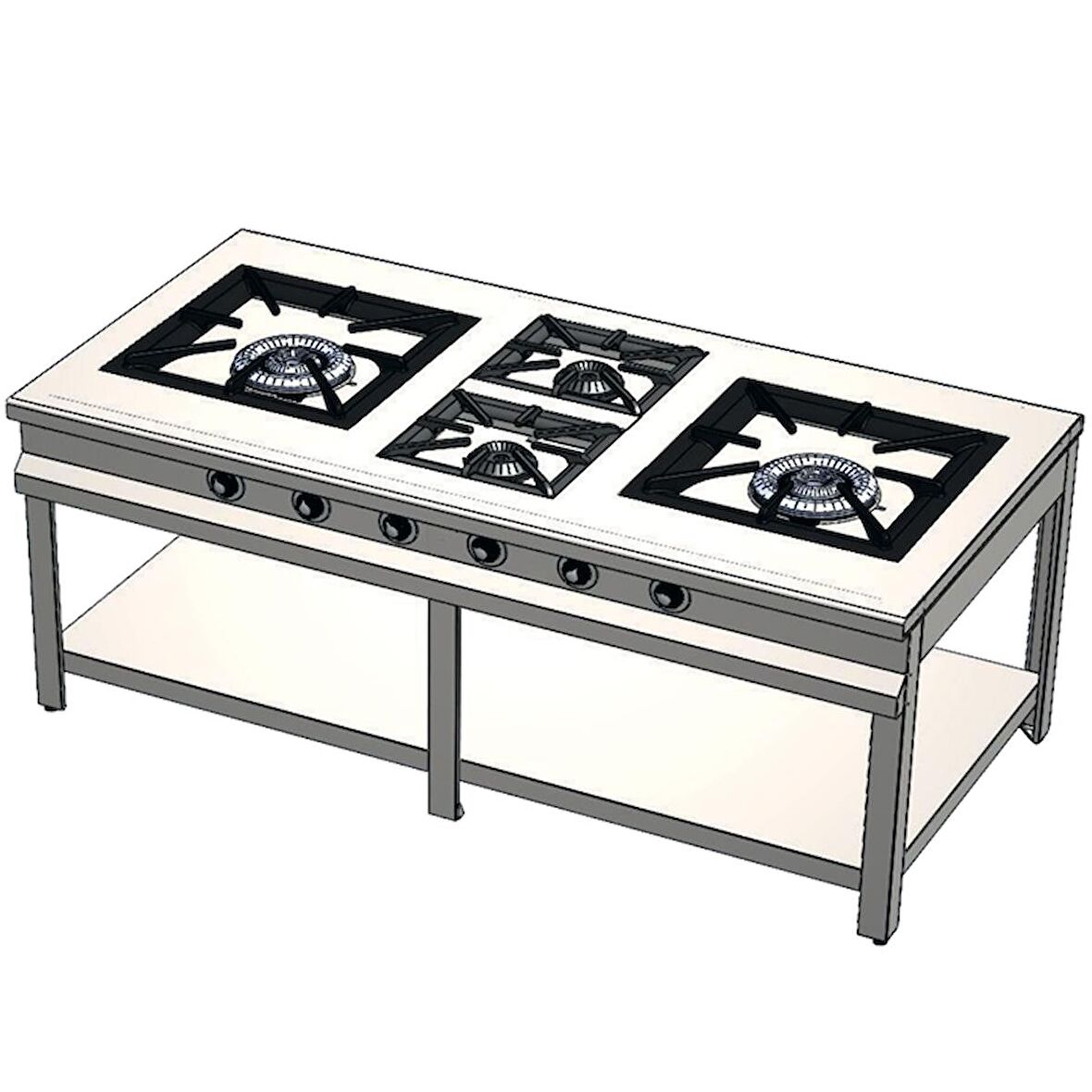 Karacasan Endüstriyel Doğalgazlı Taban Raflı 4 Gözlü Ocak