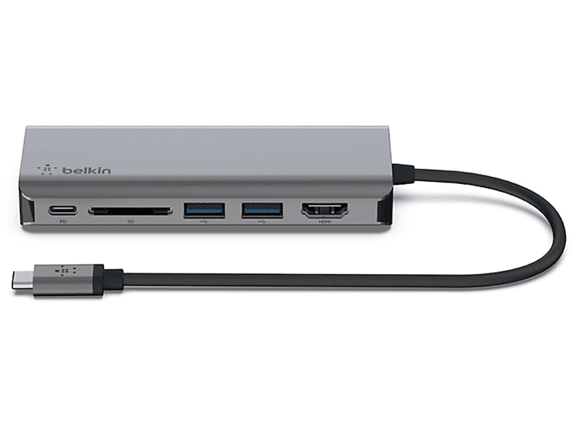 BELKIN USB-C’den 4’ü Bir Arada Çoklayıcı Hub Gri