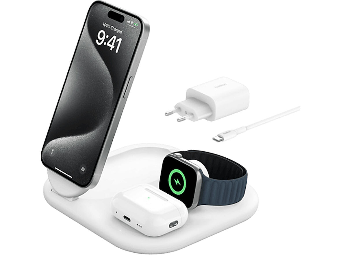 BELKIN Qi2 15W 3-1 Manyetik Şarj Cihazı Beyaz